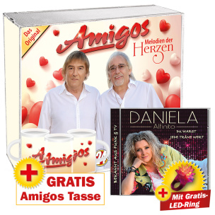 Amigos-Melodien der Herzen PLUS GRATIS Tasse + Daniela Alfinito - Du warst jede Träne wert PLUS GRATIS LED-Ring
