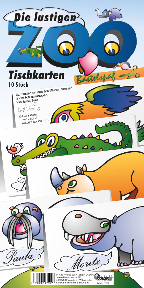 Bastelbogen Tischkarten Zootiere