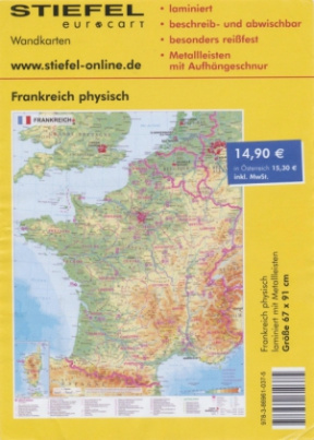 Stiefel Wandkarte Frankreich physisch