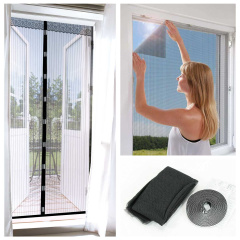 Sparset: Vorhang mit Magnetverschluss + 3 Fliegengittersets für Fenster