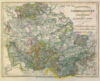 Historische Karte: Fürstentum Schwarzburg-Sondershausen und Fürstentum Schwarzburg-Rudolstadt nebst den Reussischen Landen 1851 [gerollt]