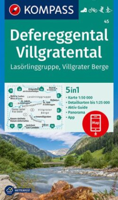 KOMPASS Wanderkarte 45 Defereggental, Villgratental, Lasörlinggruppe, Villgrater Berge 1:50000