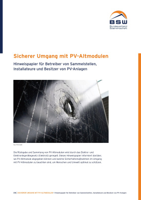 Sicherer Umgang mit PV-Altmodulen: Hinweispapier für Betreiber von Sammelstellen, Installateure und Besitzer von PV-Anlagen